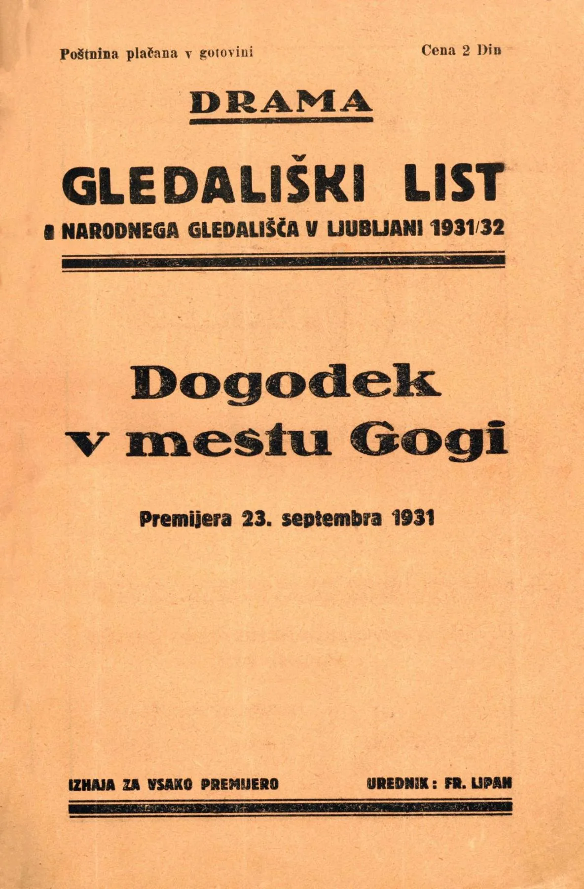 naslovnica gledališkega lista